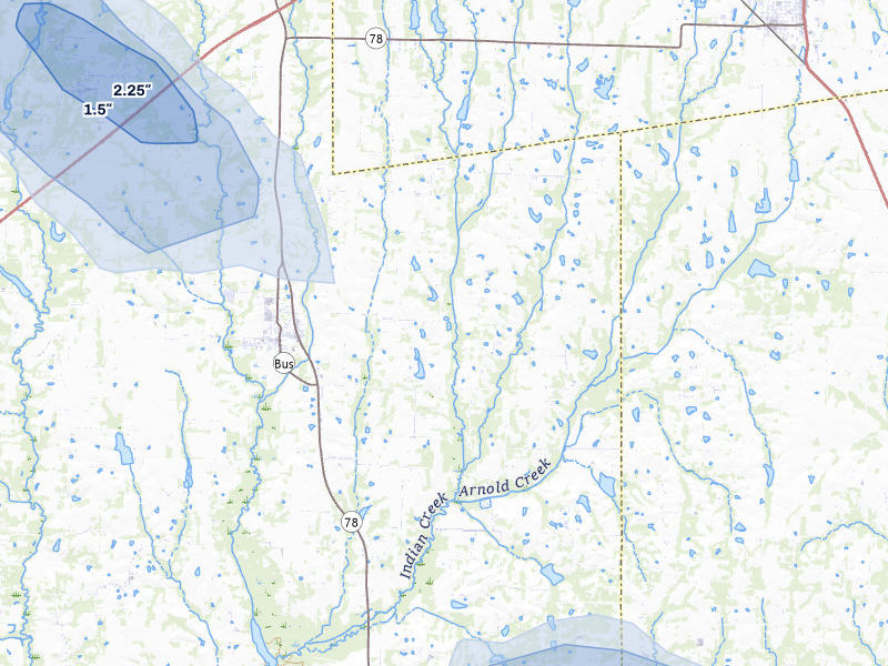 NEXRAD radar-signature map of the hail storm over Blue Ridge, TX on Jul 6, 2026