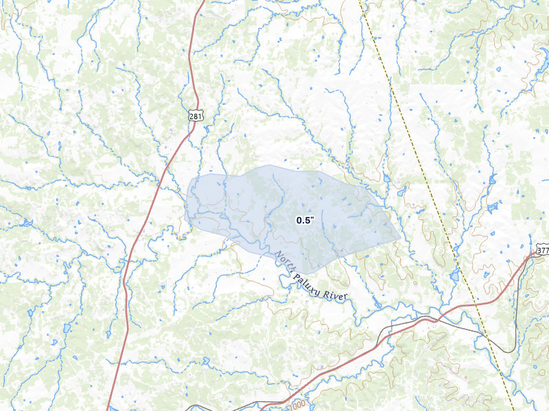 NEXRAD radar-signature map of the hail storm over Bluff Dale, TX on May 8, 2026