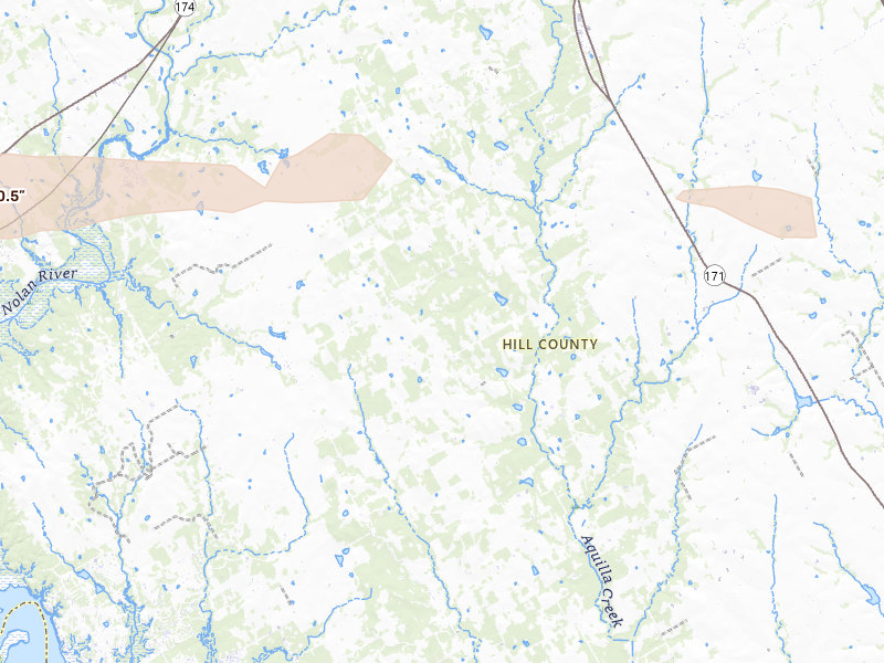 Radar-estimated hail-size map of the storm over Blum, TX on Apr 29, 2026