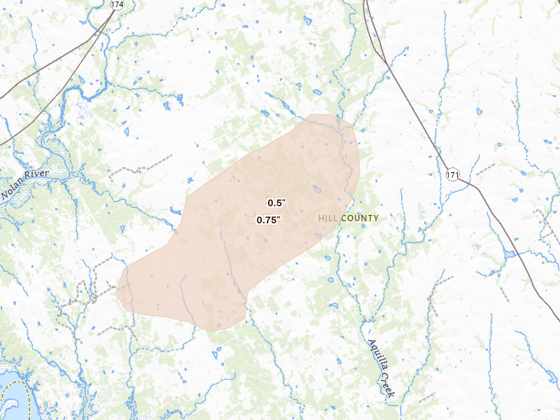Radar-estimated hail-size map of the storm over Blum, TX on May 22, 2026