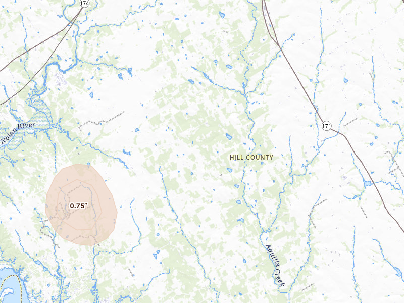 Radar-estimated hail-size map of the storm over Blum, TX on May 25, 2026
