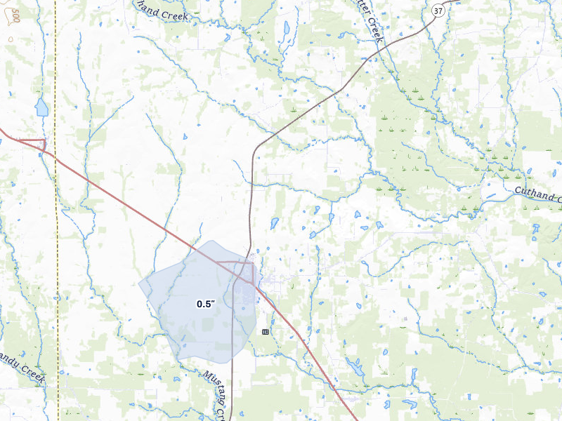 NEXRAD radar-signature map of the hail storm over Bogata, TX on May 28, 2026