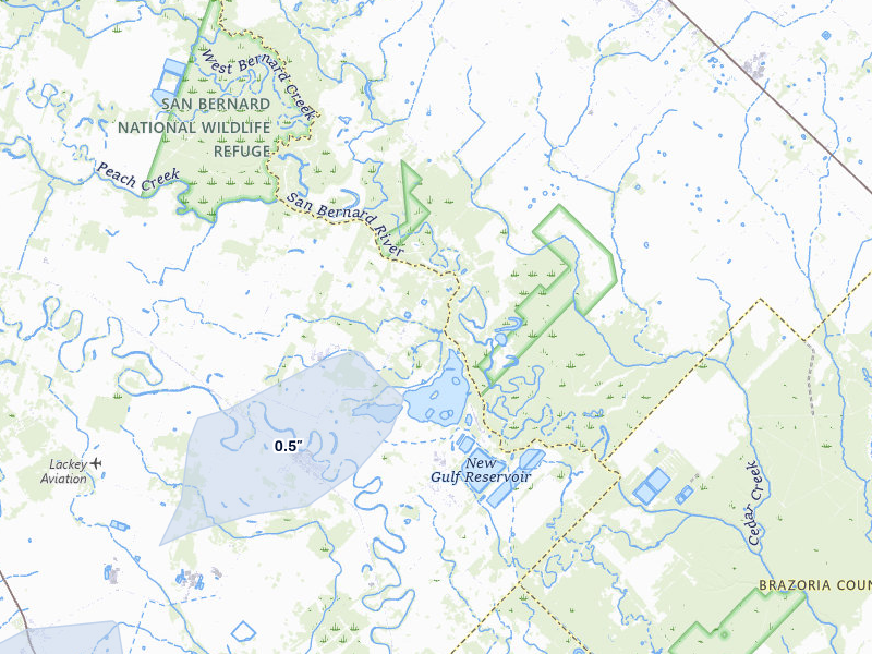 NEXRAD radar-signature map of the hail storm over Boling, TX on May 1, 2026