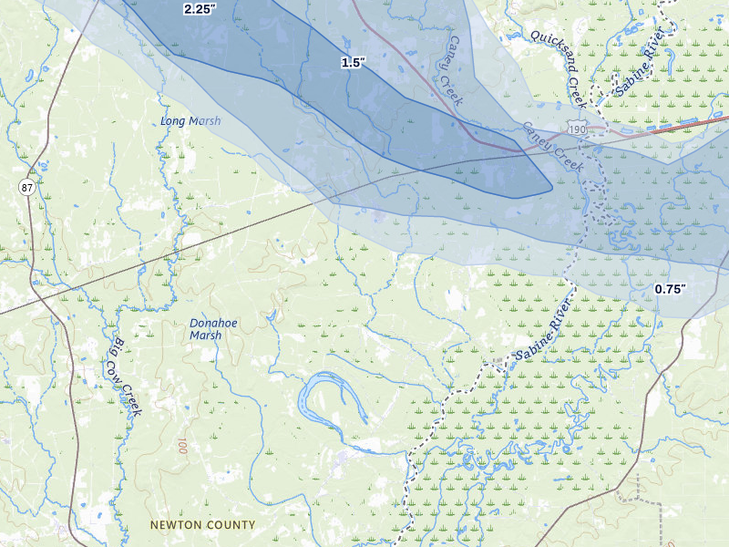NEXRAD radar-signature map of the hail storm over Bon Wier, TX on Apr 29, 2026