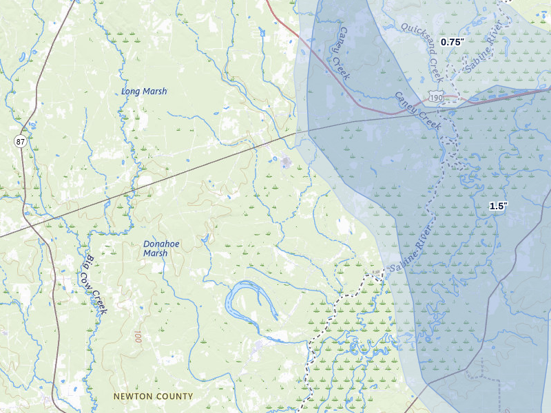 NEXRAD radar-signature map of the hail storm over Bon Wier, TX on Jul 7, 2026