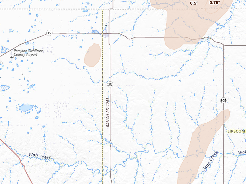Radar-estimated hail-size map of the storm over Booker, TX on Mar 10, 2026