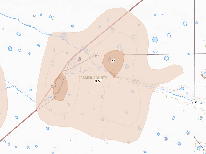 Radar-estimated hail-size map of the storm over Bovina, TX