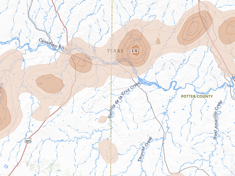 Radar-estimated hail-size map of the storm over Boys Ranch, TX on May 22, 2026