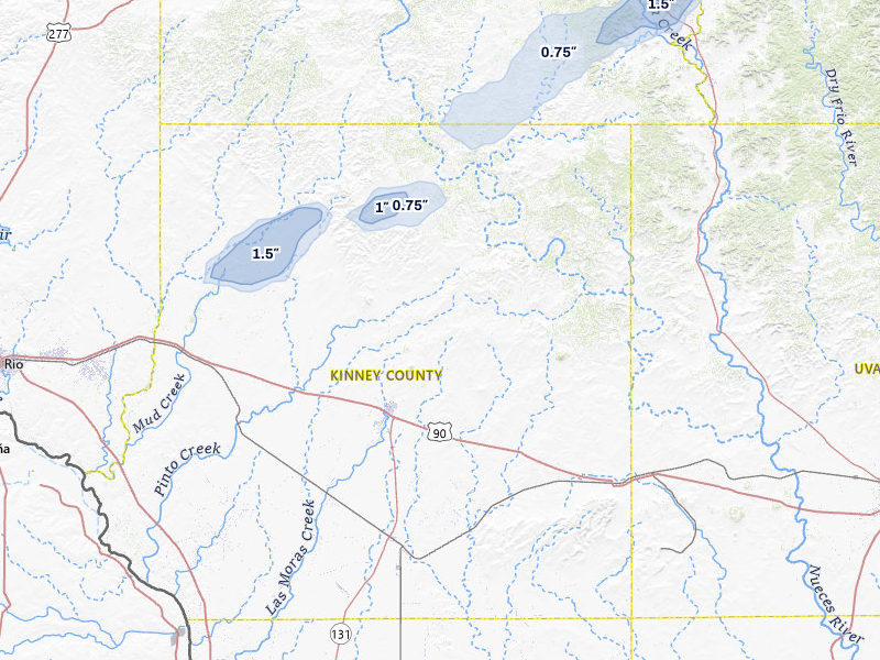 NEXRAD radar-signature map of the hail over Brackettville, TX