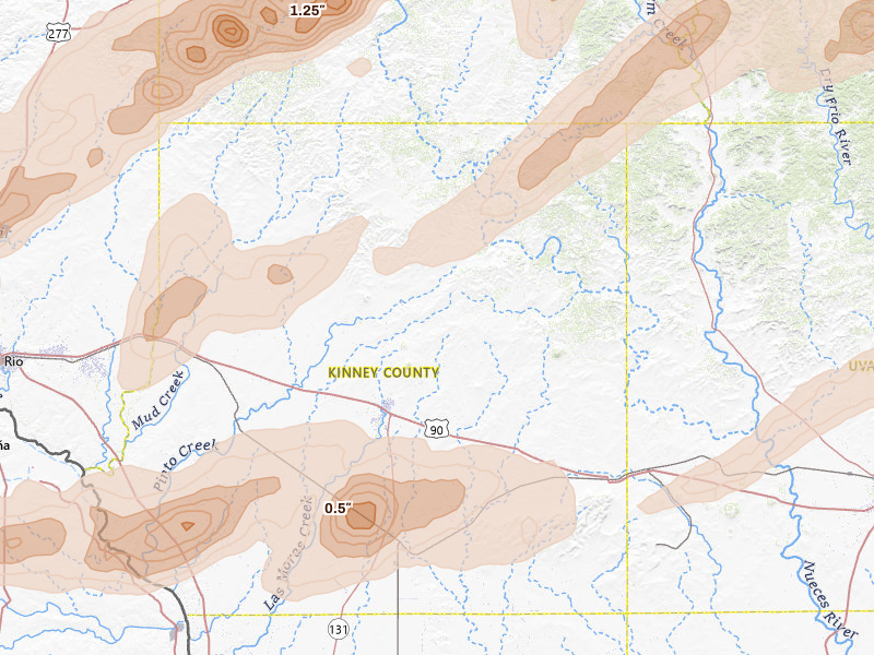 Radar-estimated hail-size map of the storm over Brackettville, TX