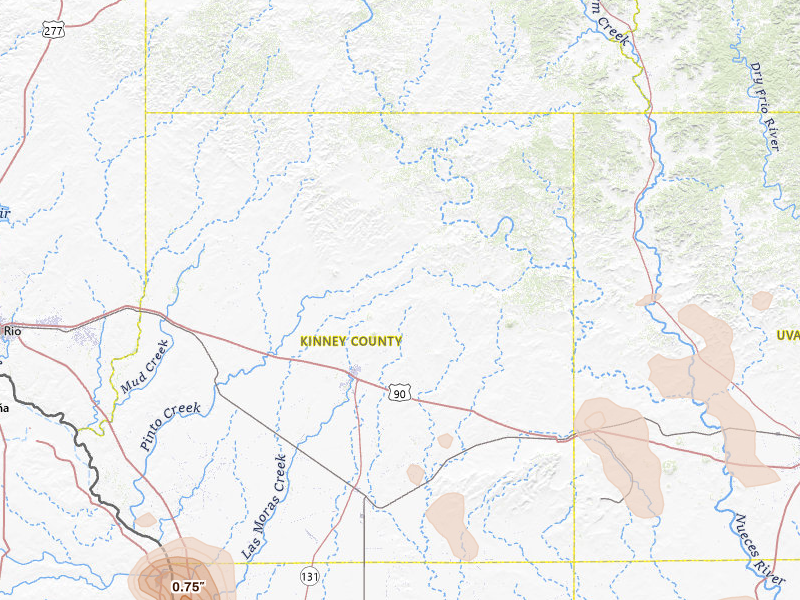 Radar-estimated hail-size map of the storm over Brackettville, TX on May 10, 2026