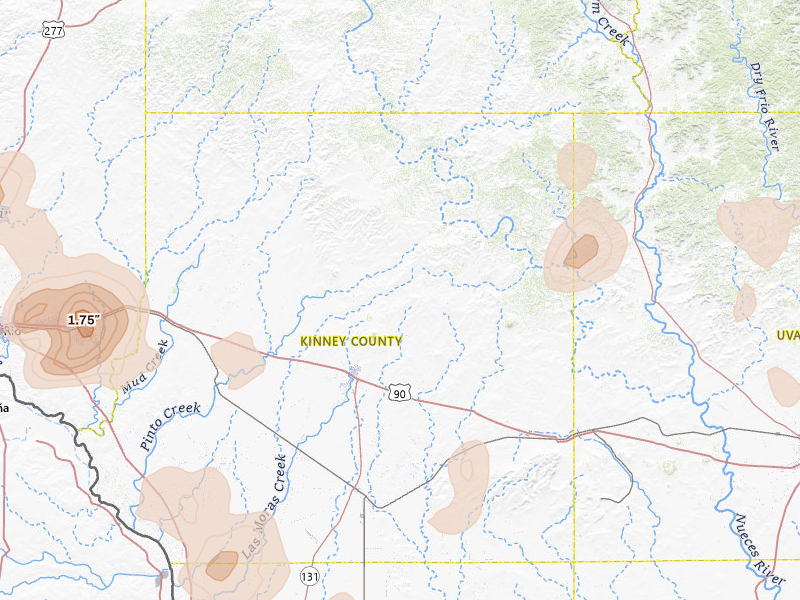 Radar-estimated hail-size map of the storm over Brackettville, TX on May 19, 2026