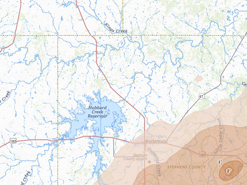 Radar-estimated hail-size map of the storm over Breckenridge, TX on Mar 10, 2026