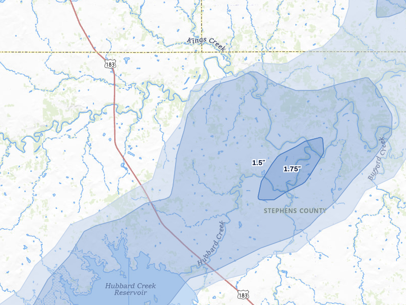 NEXRAD radar-signature map of the hail over Breckenridge, TX