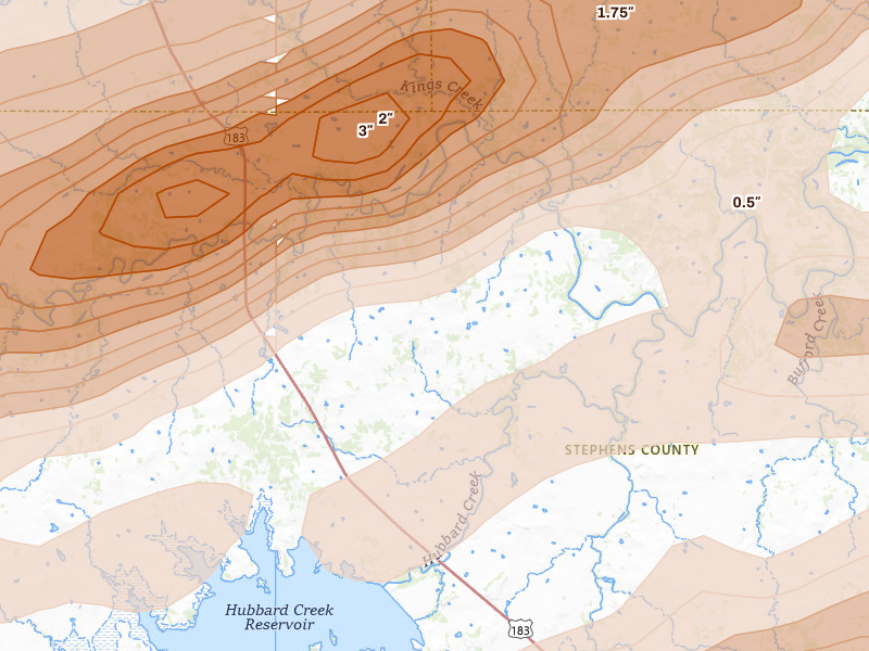 Radar-estimated hail-size map of the storm over Breckenridge, TX