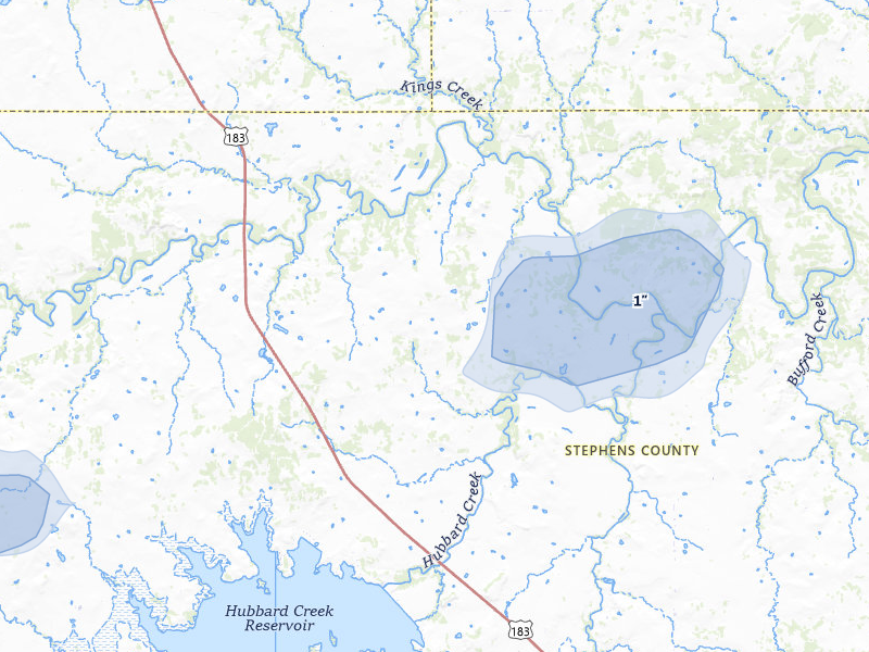 NEXRAD radar-signature map of the hail over Breckenridge, TX