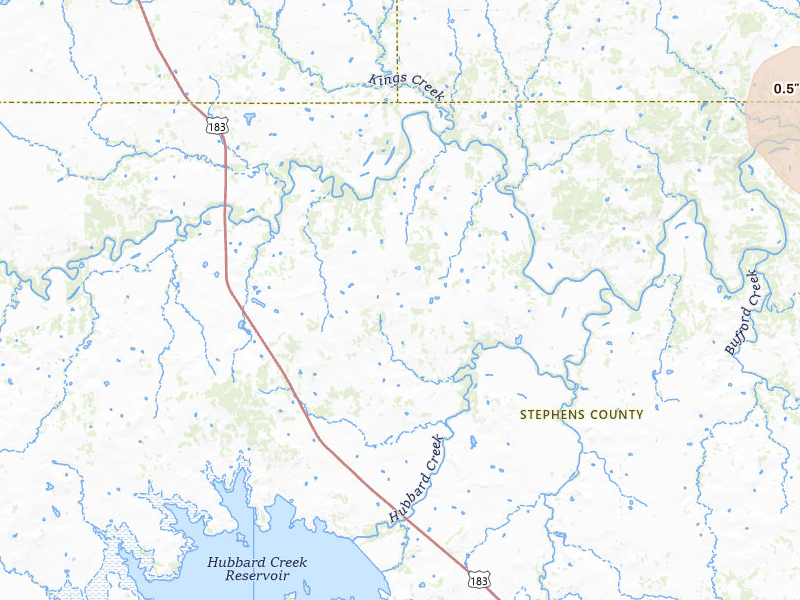 Radar-estimated hail-size map of the storm over Breckenridge, TX on Apr 28, 2026