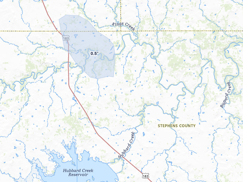 NEXRAD radar-signature map of the hail storm over Breckenridge, TX on May 28, 2026