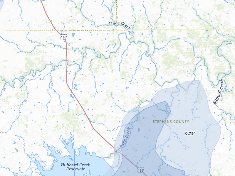 NEXRAD radar-signature map of the hail storm over Breckenridge, TX on Jun 6, 2026
