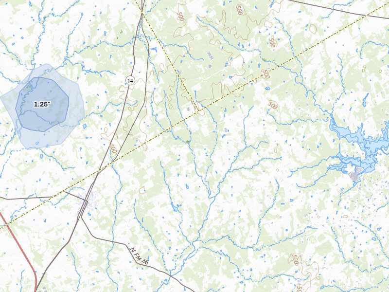 NEXRAD radar-signature map of the hail storm over Bremond, TX on Apr 29, 2026