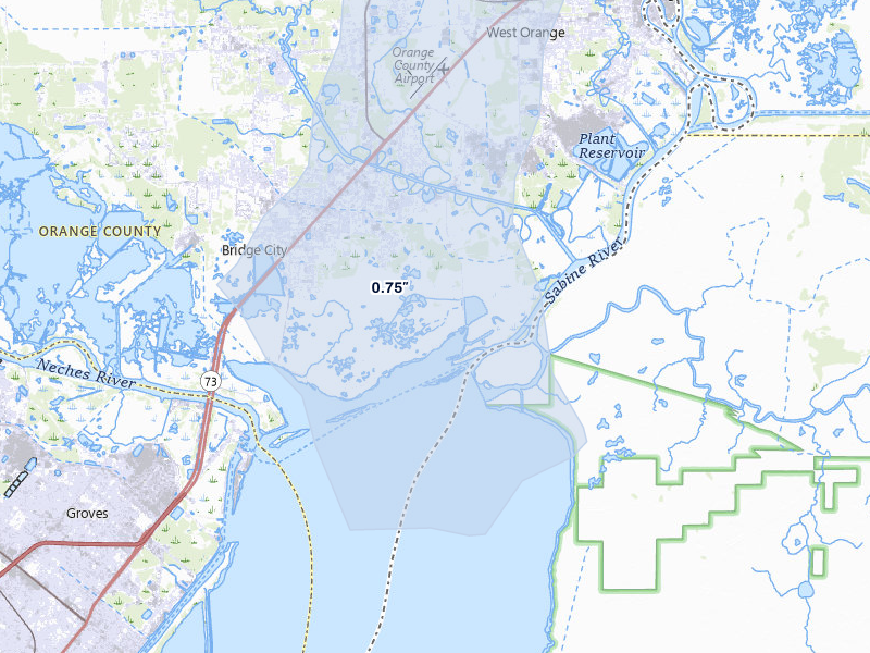NEXRAD radar-signature map of the hail over Bridge City, TX