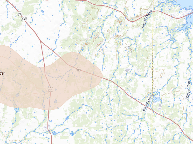Radar-estimated hail-size map of the storm over Bridgeport, TX on May 10, 2026