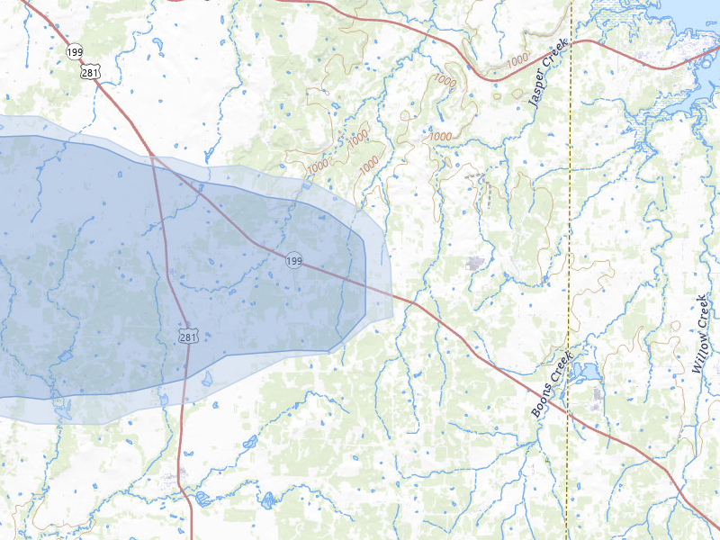 NEXRAD radar-signature map of the hail storm over Bridgeport, TX on May 10, 2026