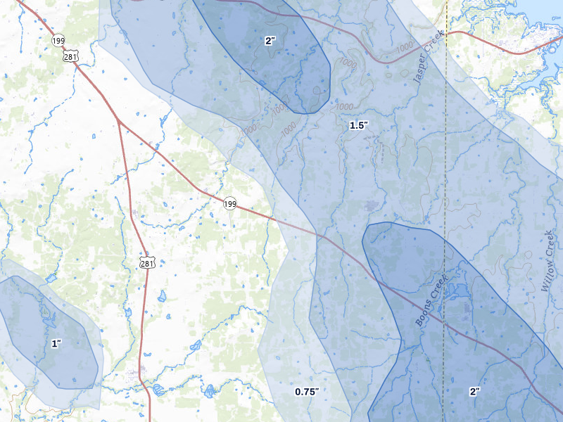NEXRAD radar-signature map of the hail storm over Bridgeport, TX on May 28, 2026