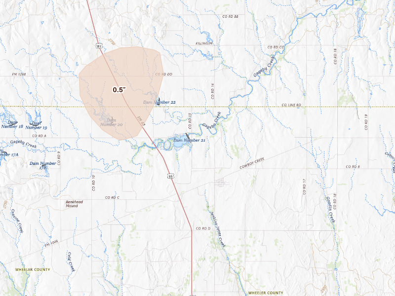 Radar-estimated hail-size map of the storm over Briscoe, TX