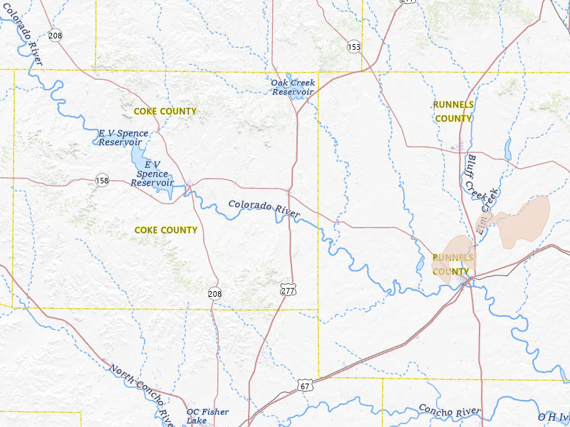 Radar-estimated hail-size map of the storm over Bronte, TX on Mar 7, 2026