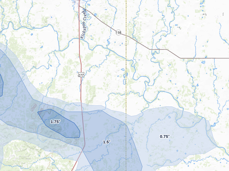 NEXRAD radar-signature map of the hail storm over Bronte, TX on May 10, 2026