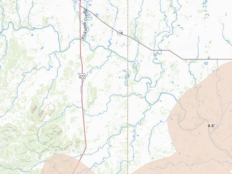 Radar-estimated hail-size map of the storm over Bronte, TX on May 22, 2026