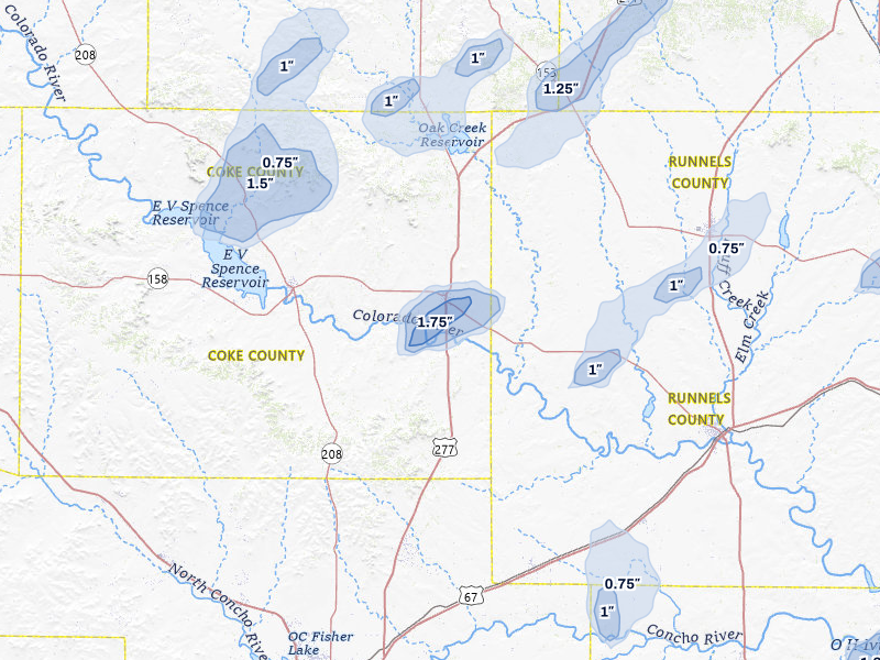 NEXRAD radar-signature map of the hail storm over Bronte, TX on Jun 6, 2026
