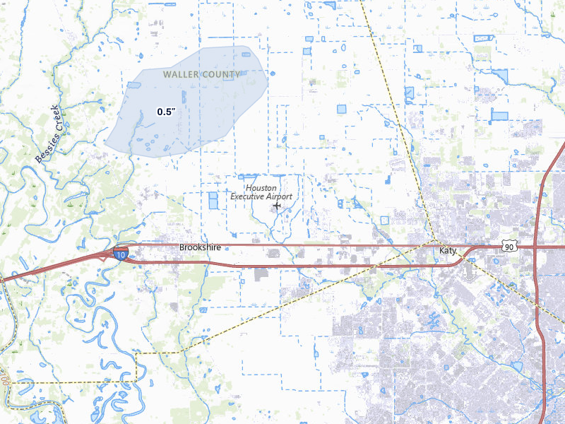 NEXRAD radar-signature map of the hail storm over Brookshire, TX on Jul 6, 2026