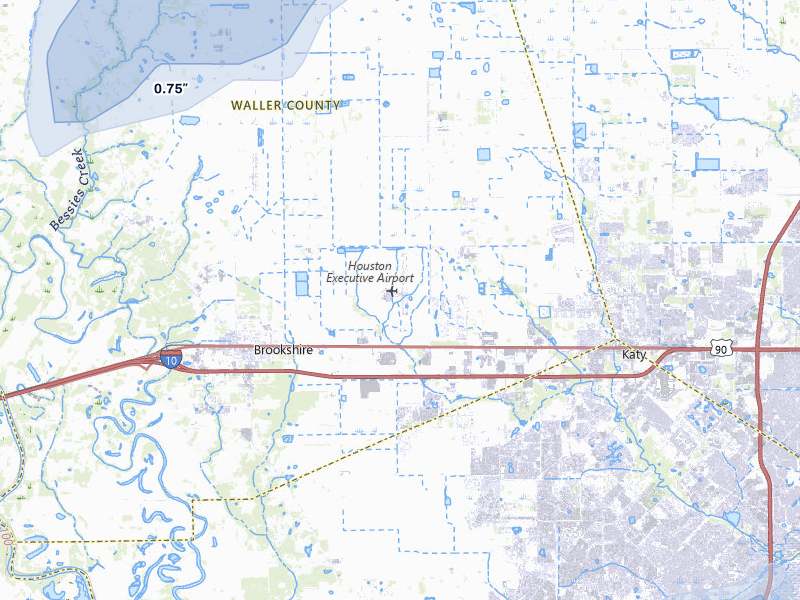 NEXRAD radar-signature map of the hail storm over Brookshire, TX on Aug 28, 2026