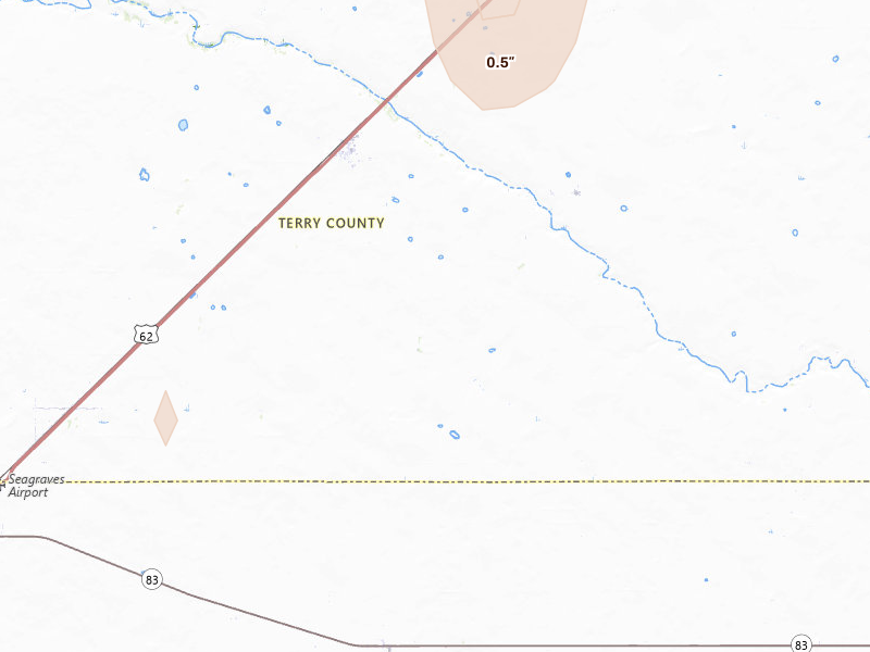 Radar-estimated hail-size map of the storm over Brownfield, TX on May 23, 2026