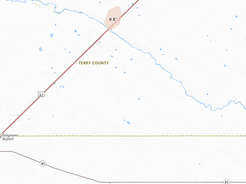Radar-estimated hail-size map of the storm over Brownfield, TX on Jun 4, 2026