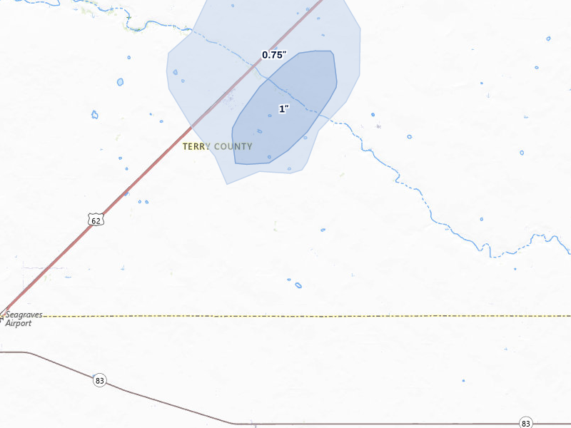 NEXRAD radar-signature map of the hail over Brownfield, TX