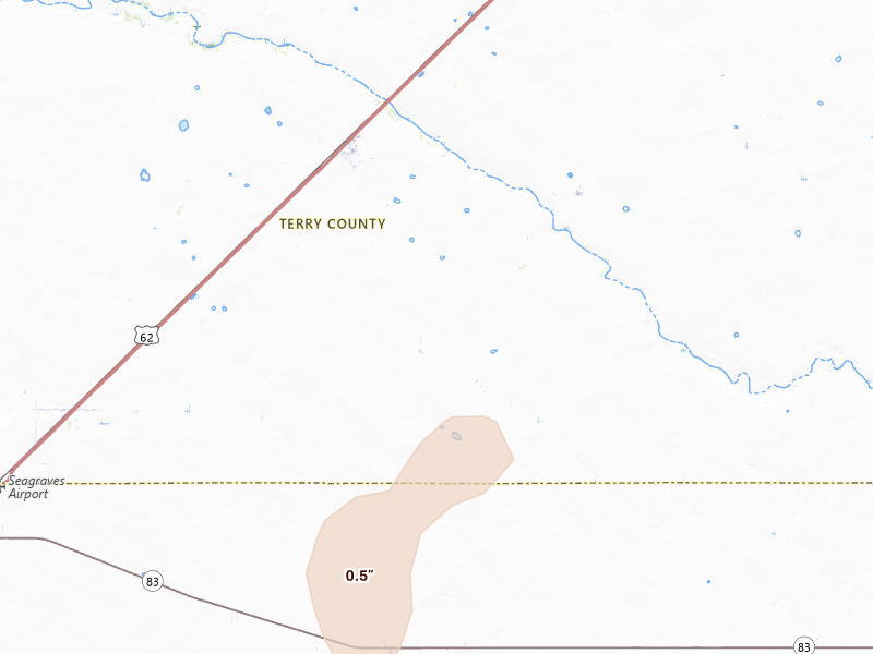 Radar-estimated hail-size map of the storm over Brownfield, TX on Jun 29, 2026