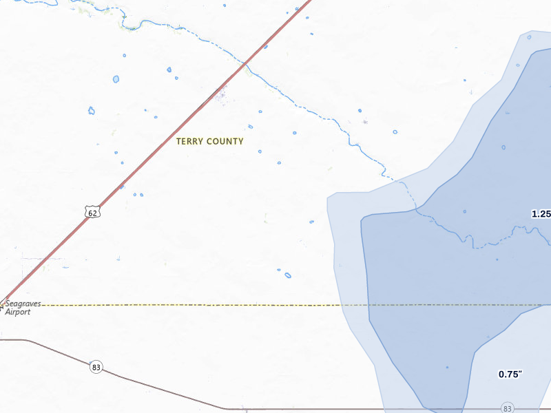 NEXRAD radar-signature map of the hail storm over Brownfield, TX on Jul 5, 2026