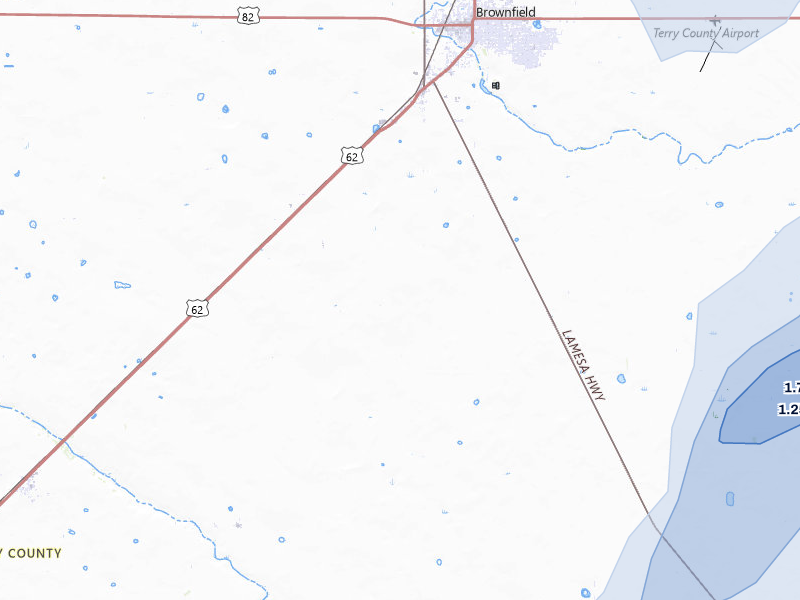 NEXRAD radar-signature map of the hail storm over Brownfield, TX on Aug 13, 2026