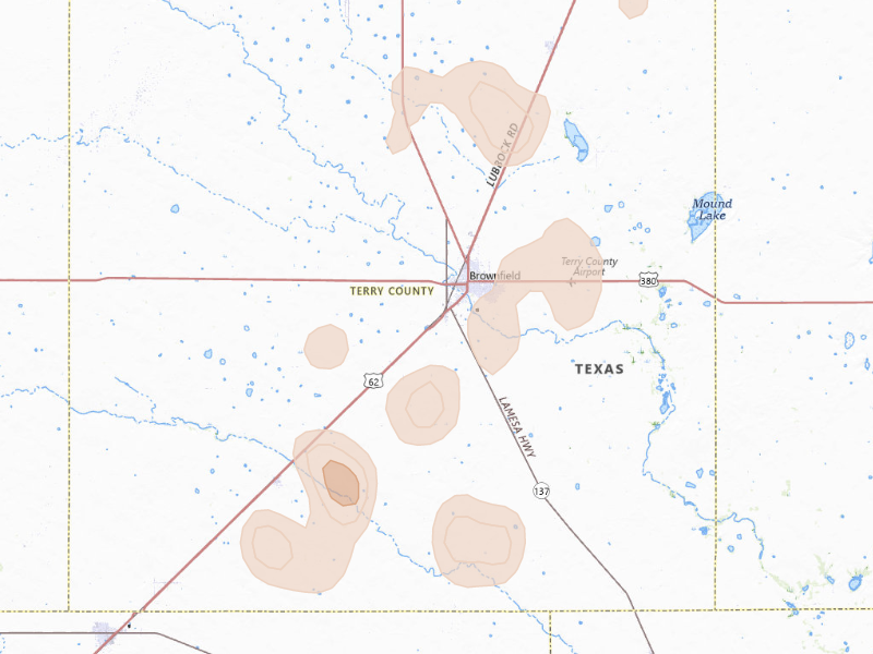 Radar-estimated hail-size map of the storm over Brownfield, TX
