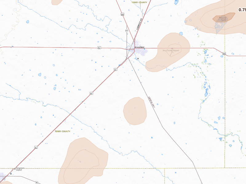 Radar-estimated hail-size map of the storm over Brownfield, TX