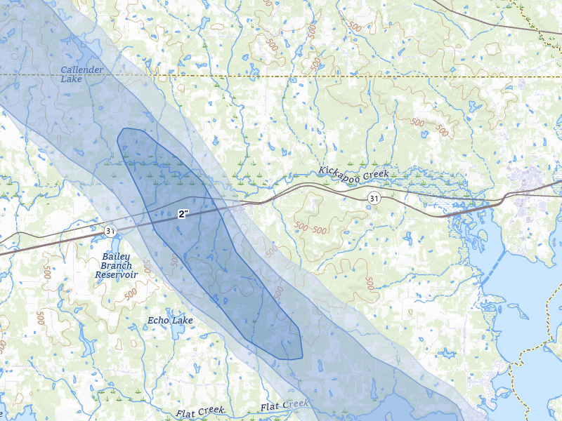 NEXRAD radar-signature map of the hail over Brownsboro, TX