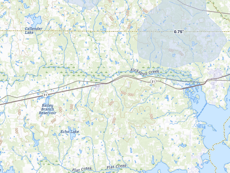 NEXRAD radar-signature map of the hail storm over Brownsboro, TX on Jul 5, 2026