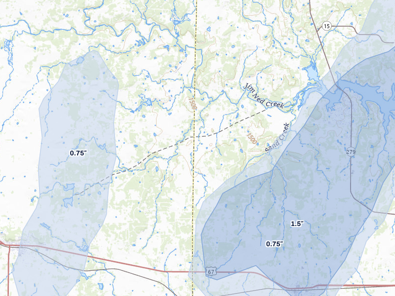 NEXRAD radar-signature map of the hail storm over Brownwood, TX on Mar 5, 2026