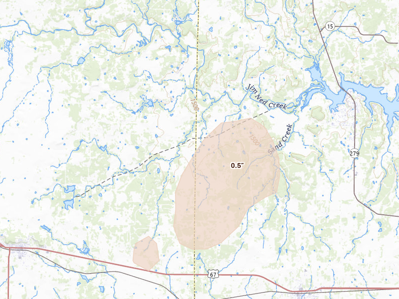 Radar-estimated hail-size map of the storm over Brownwood, TX on Mar 10, 2026