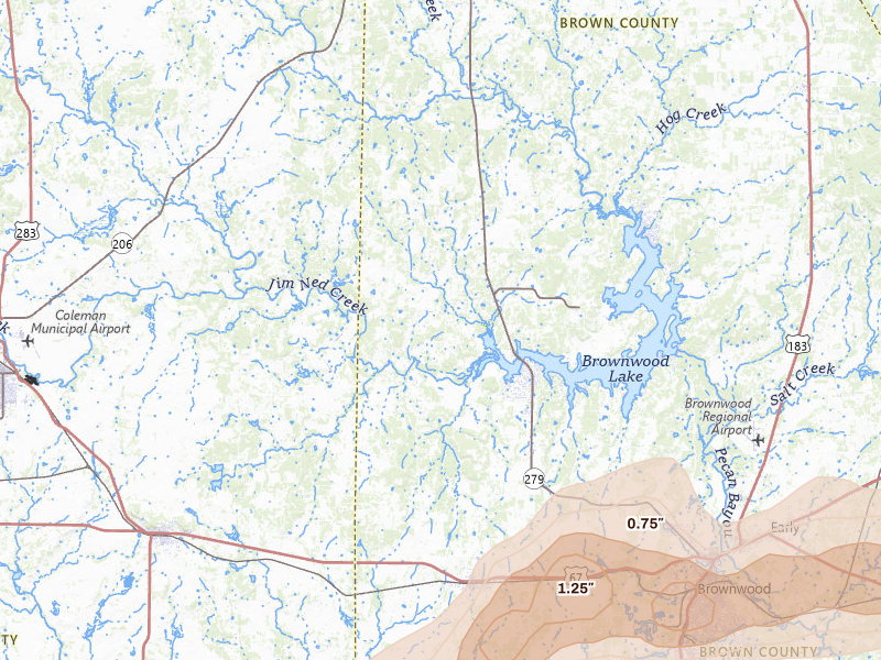 Radar-estimated hail-size map of the storm over Brownwood, TX