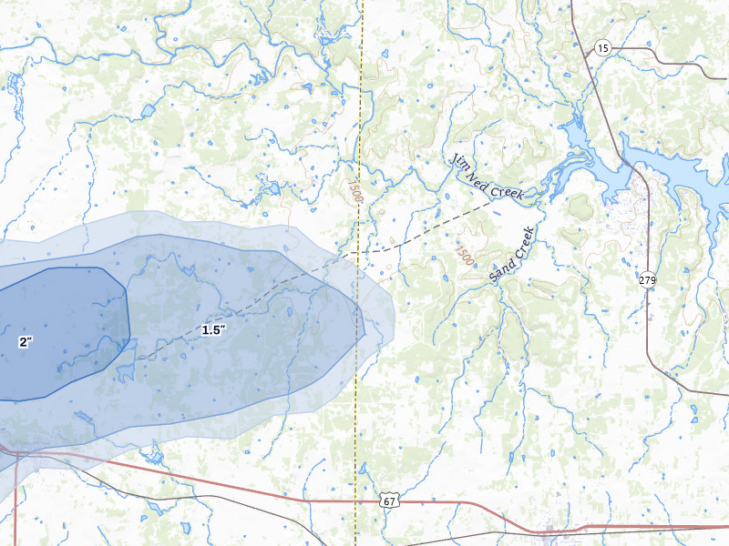 NEXRAD radar-signature map of the hail over Brownwood, TX