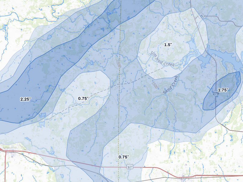 NEXRAD radar-signature map of the hail storm over Brownwood, TX on Jun 6, 2026